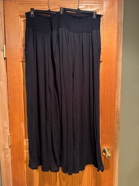 2Pair Women’s Zenana Outfitters Black Smocked Waist Wide Leg Pants Size 2X